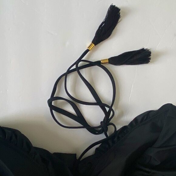 J Crew Black Jersey Lomellina Blouson Tassel Halter Strapless Swimsuit Sz 22 NWT - Picture 8 of 16